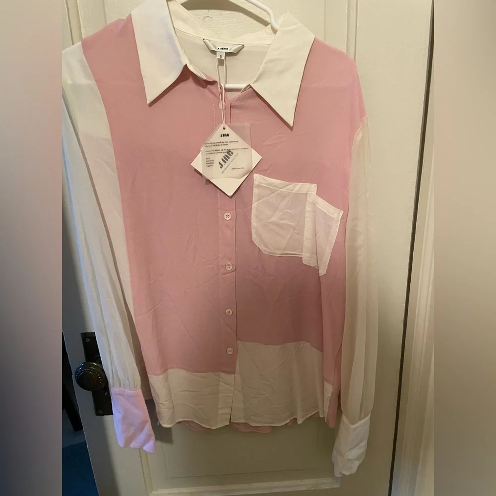 Cute abstract pink and cream button up S, last chance-donating 9/15 - Picture 1 of 4